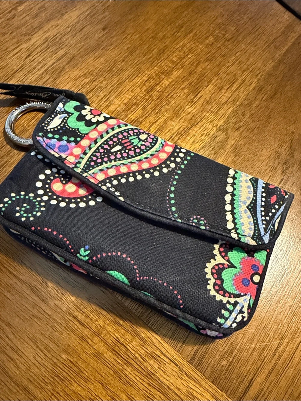 Vera Bradley Black Multicolor Fabric Phone Wallet with Key Ring